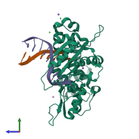 PDB entry 3v7j coloured by chain, side view.