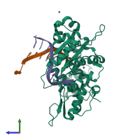 PDB entry 3v7k coloured by chain, side view.