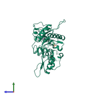 PDB entry 3v7l coloured by chain, side view.