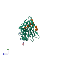 PDB entry 3v7m coloured by chain, side view.