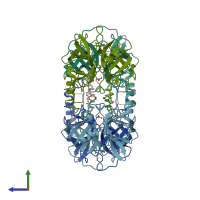 PDB entry 3v7t coloured by chain, side view.