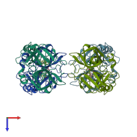 PDB entry 3v7t coloured by chain, top view.