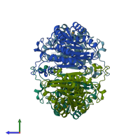 PDB entry 3v8b coloured by chain, side view.