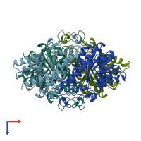 PDB entry 3v8b coloured by chain, top view.