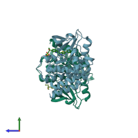 PDB entry 3v8w coloured by chain, side view.