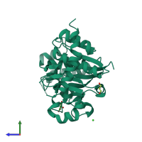 PDB entry 3v8y coloured by chain, side view.