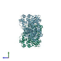 PDB entry 3v98 coloured by chain, side view.