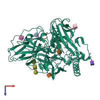 PDB entry 3v9e coloured by chain, top view.
