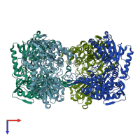 PDB entry 3v9g coloured by chain, top view.