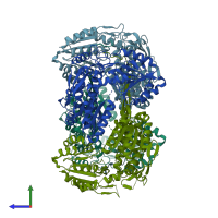 PDB entry 3v9i coloured by chain, side view.