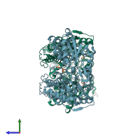 PDB entry 3v9j coloured by chain, side view.