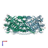 PDB entry 3v9j coloured by chain, top view.