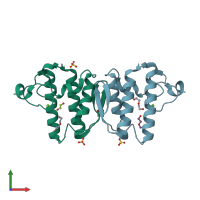 PDB entry 3v9m coloured by chain, front view.