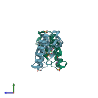PDB entry 3v9m coloured by chain, side view.