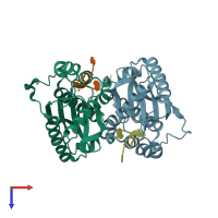 PDB entry 3v9s coloured by chain, top view.