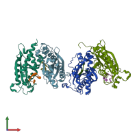 PDB entry 3v9w coloured by chain, front view.