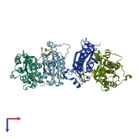 PDB entry 3v9w coloured by chain, top view.