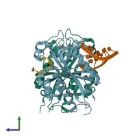 PDB entry 3va3 coloured by chain, side view.