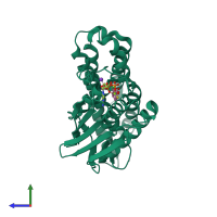 PDB entry 3vad coloured by chain, side view.