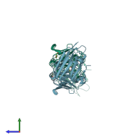 PDB entry 3vae coloured by chain, side view.