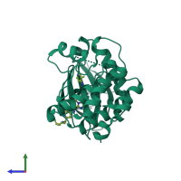 PDB entry 3vap coloured by chain, side view.