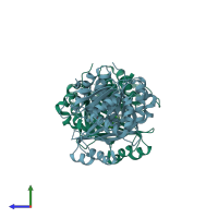 PDB entry 3vas coloured by chain, side view.