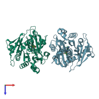 PDB entry 3vas coloured by chain, top view.