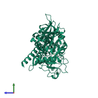 PDB entry 3vat coloured by chain, side view.