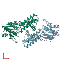 PDB entry 3vay coloured by chain, front view.