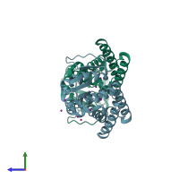 PDB entry 3vay coloured by chain, side view.