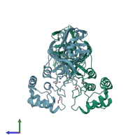 PDB entry 3vb3 coloured by chain, side view.