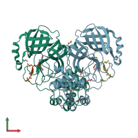 PDB entry 3vb4 coloured by chain, front view.