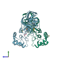 PDB entry 3vb7 coloured by chain, side view.