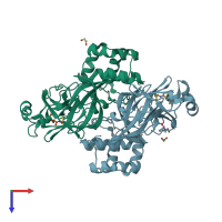 PDB entry 3vb7 coloured by chain, top view.