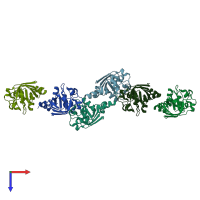 PDB entry 3vba coloured by chain, top view.