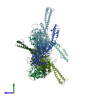 PDB entry 3vbb coloured by chain, side view.