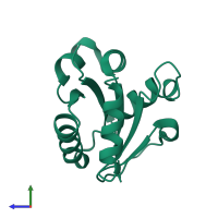 PDB entry 3vbc coloured by chain, side view.