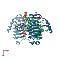 PDB entry 3vbi coloured by chain, top view.