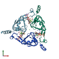 PDB entry 3vbl coloured by chain, front view.