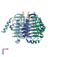 PDB entry 3vbl coloured by chain, top view.
