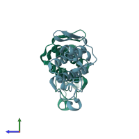 PDB entry 3vbz coloured by chain, side view.