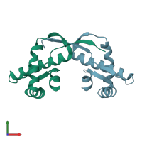 PDB entry 3vcb coloured by chain, front view.