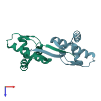 PDB entry 3vcb coloured by chain, top view.