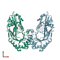 PDB entry 3vcc coloured by chain, front view.