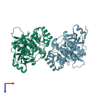PDB entry 3vcc coloured by chain, top view.