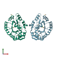 PDB entry 3vcr coloured by chain, front view.
