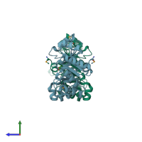 PDB entry 3vcr coloured by chain, side view.