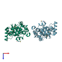PDB entry 3vcr coloured by chain, top view.
