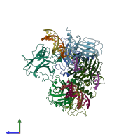 PDB entry 3vd2 coloured by chain, side view.