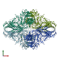 PDB entry 3vdb coloured by chain, front view.